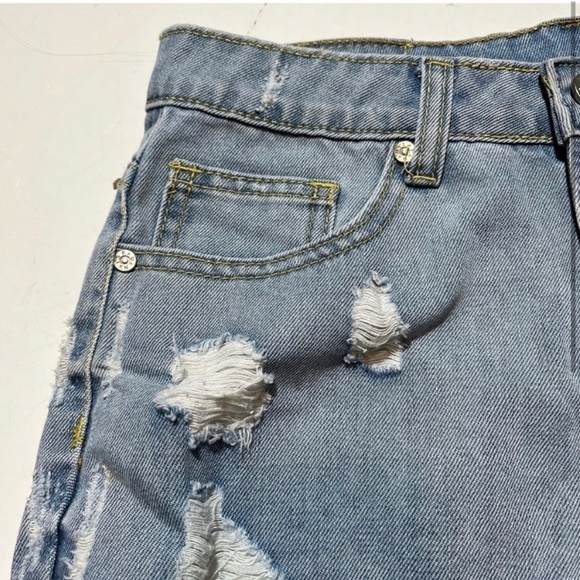 UNIF Size 28 Denim Blue Jean Shorts Distressed Light Wash Midrise micro mini - Picture 2 of 5